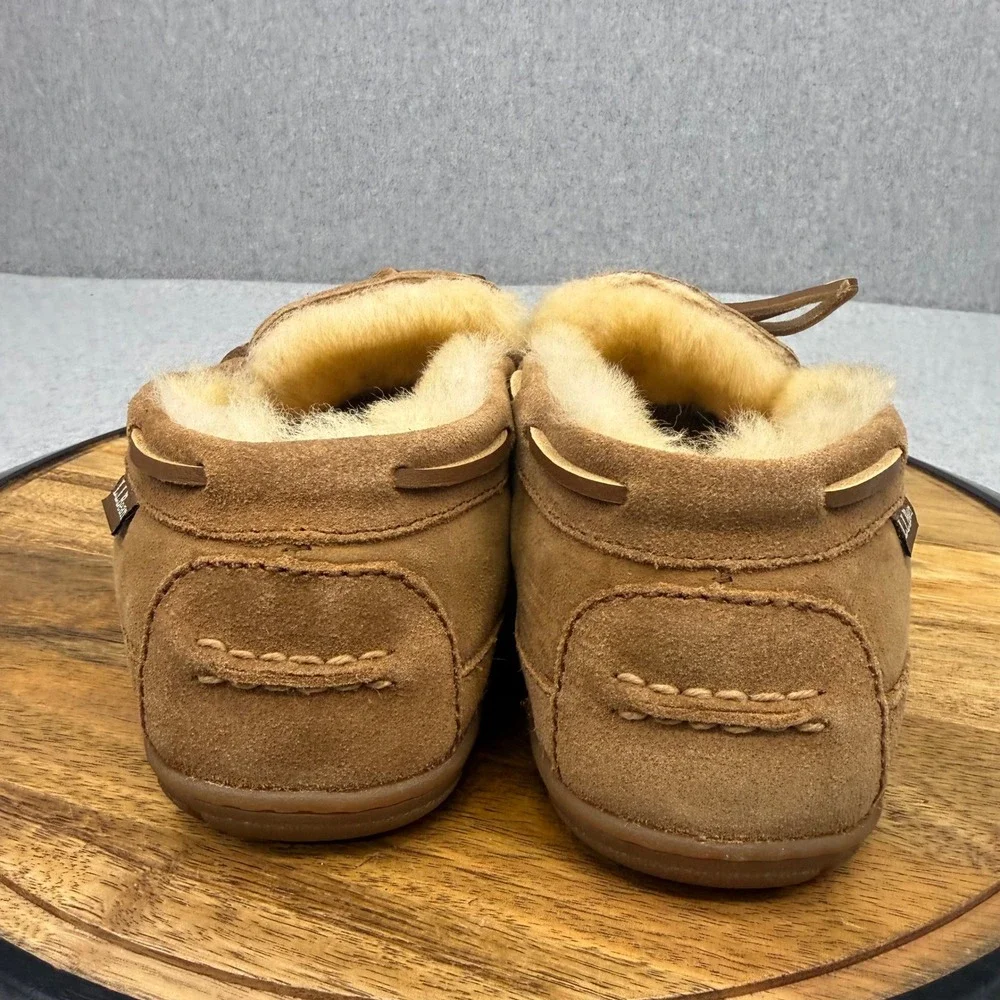 LL Bean Wicked Good Moccasins Mens 9 Suede Sheepskin Slippers Brown 264593